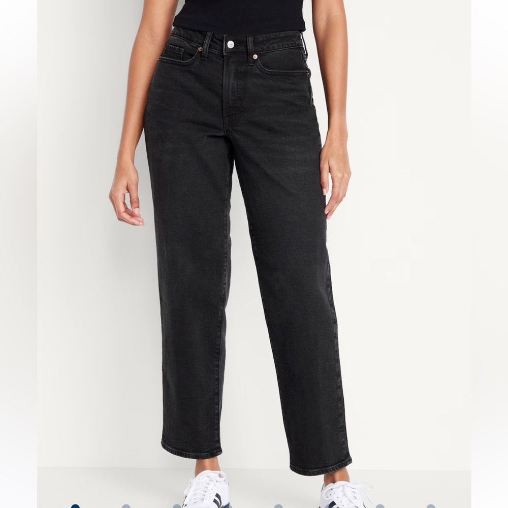 OKD NAVY BLACK WASHED CURVY HIGH WASITED OG LOOSE JEANS SIZE 10 PETITE